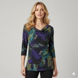 INC International Concepts Purple and Blue Abstract Blouse